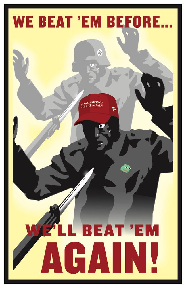 World War II propaganda poster updated to be about the red hat magats 
