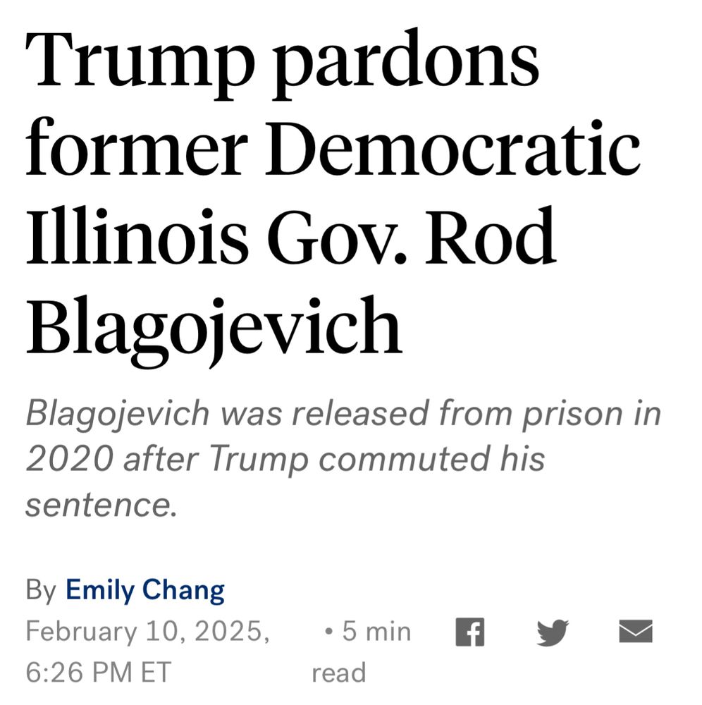Trump pardons former Democratic Illinois Gov. Rod Blagojevich
Blagojevich was released from prison in 2020 after Trump commuted his sentence.
By Emily Chang
February 10, 2025,
6:26 PM ET
