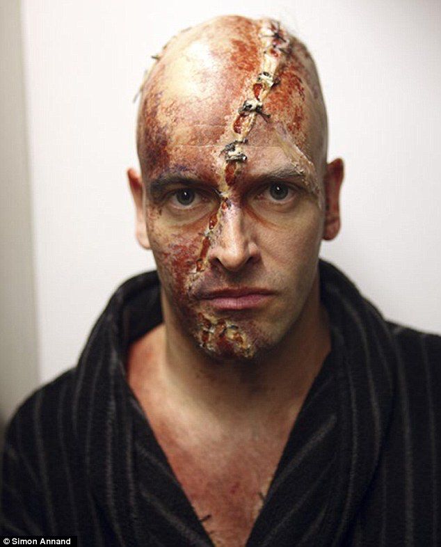 Jonny Lee Miller as Frankenstein on stage. 