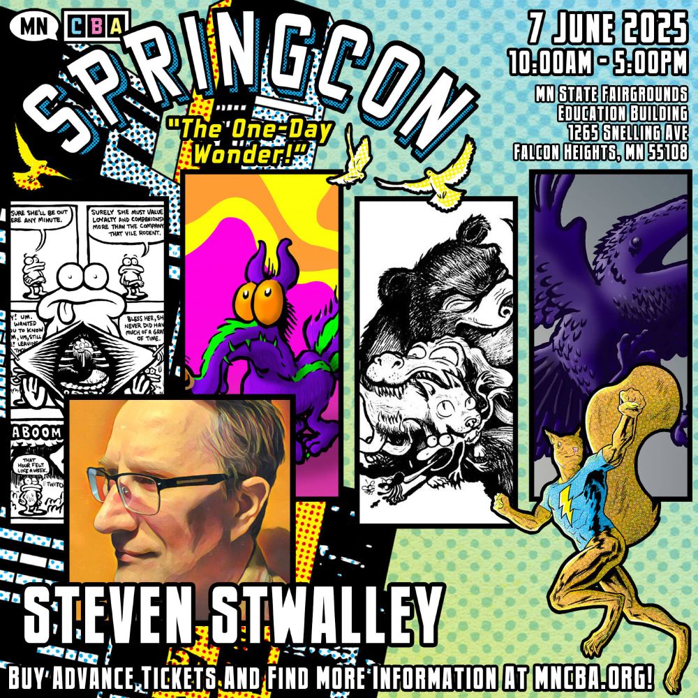 MNCBA SpringCon 2025 promotional collage of Steven Stwalley with photo, work samples, and event information.