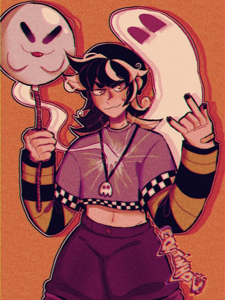 a request from someone in twitter that asked me if i could draw a fusion between their OC and Gus (from Brawl Stars). it's indeed a bit sexualized, since the person asked me to do it in that way, but the OC is an adult.

also: ,,isn't Gus a KID???" yes. but it's a fusion between an adult and mostly of the character design is from the OC, so is NOT a minor. that'd be disgusting.