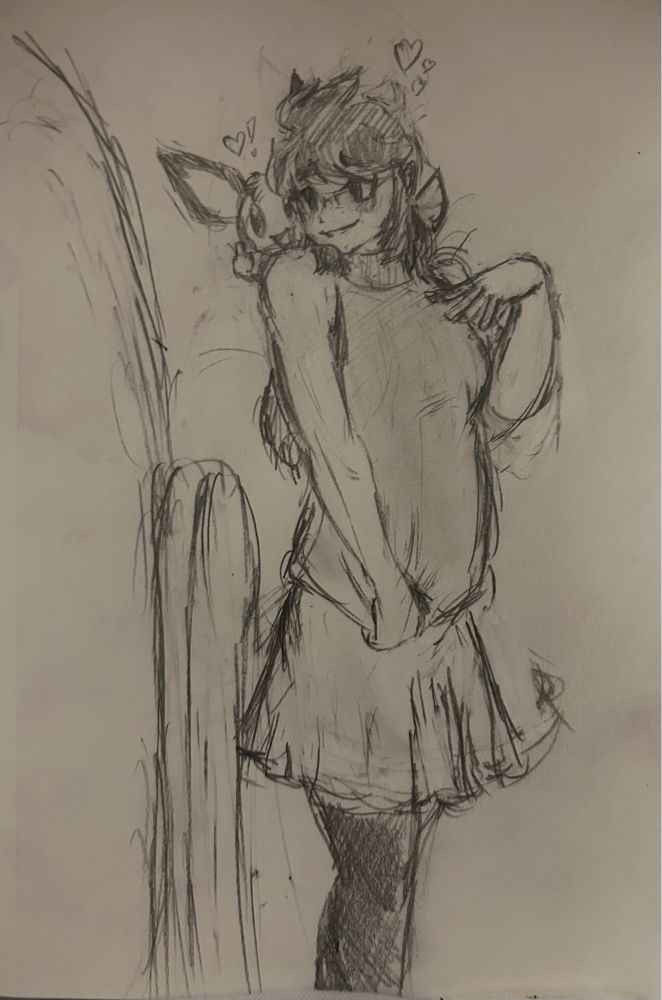 A femme Doc admires her new wardrobe - a sleeveless turtleneck, flared miniskirt, and leggings - while Pichu shows his support with a thumbs up