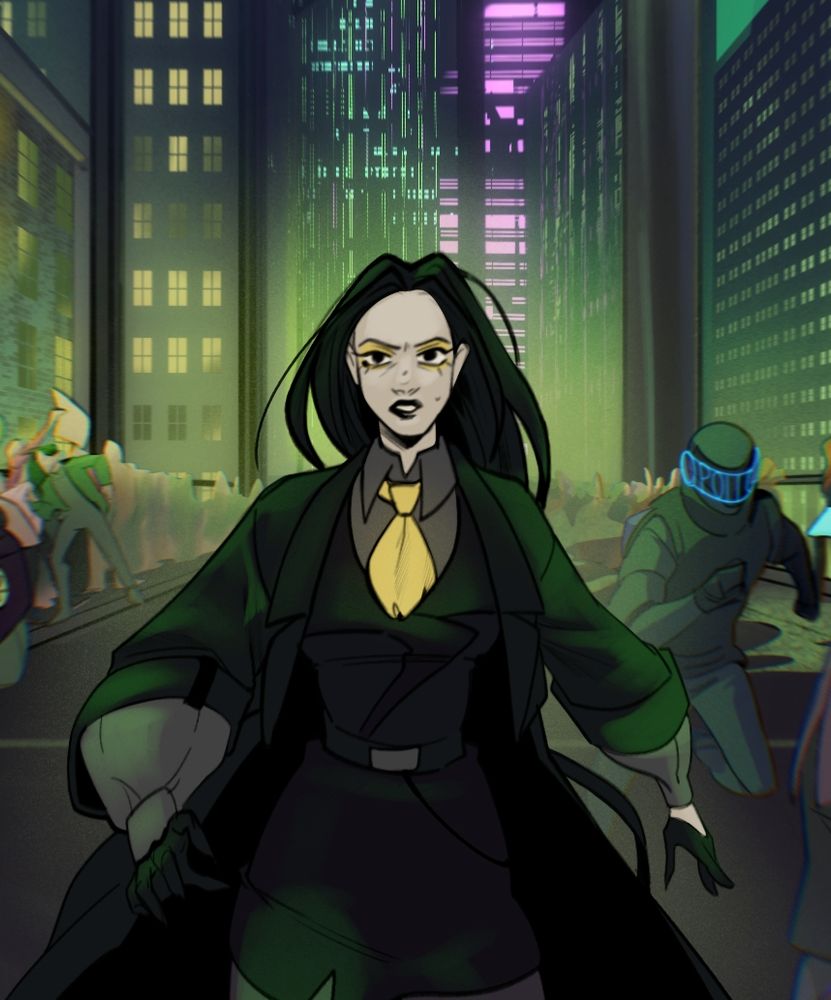 Esther Nox in cyberpunk city 