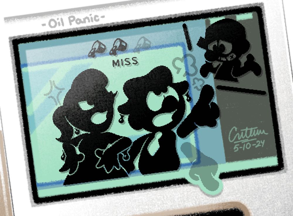Art of the customers from Oil Panic getting upset at the player worker accidentally spilling oil on them.