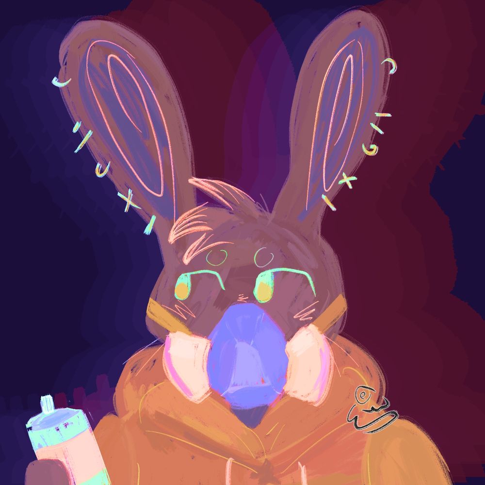 An anthro rabbit wearing a air filter mask and holding a can id spray paint

TAGS
#art #furryart #Artfightattack