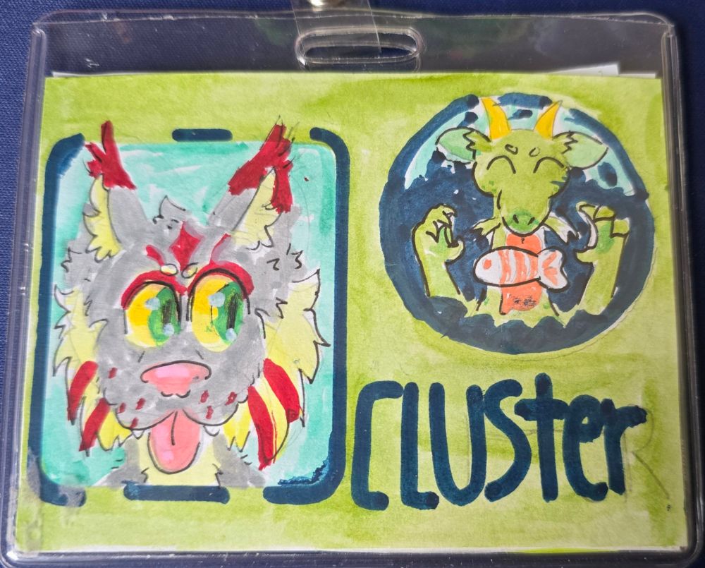 Furry camp chimera badge that is for the tadpoles and had the name "cluster"

TAGS- #art #furryart