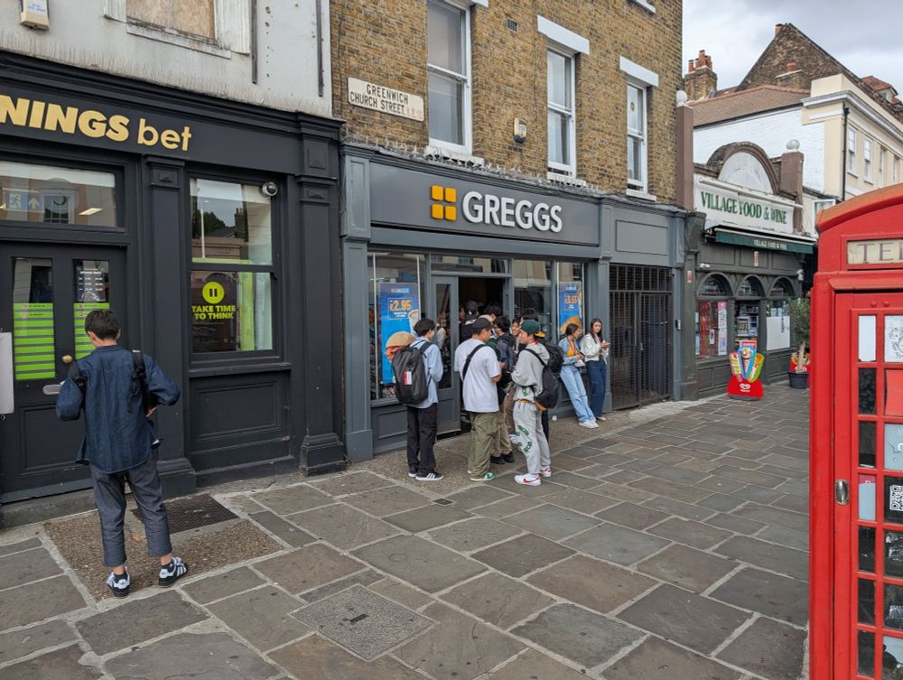 Greggs so full of tourists they're busting out of the shop