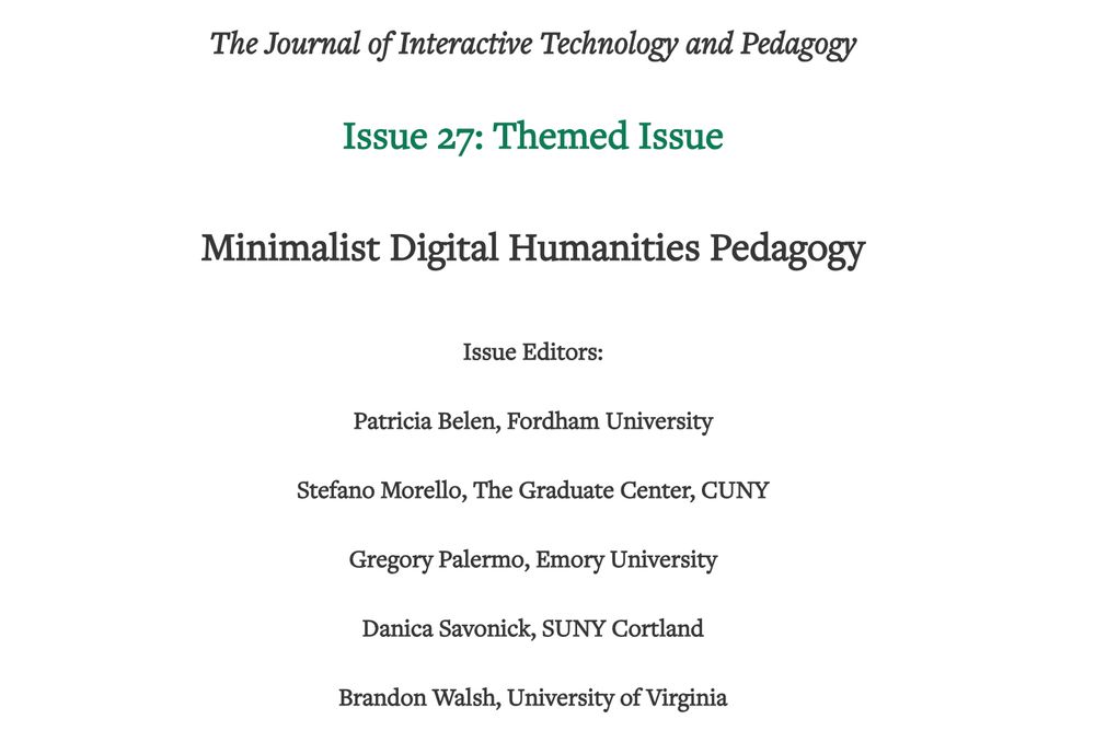 Themed Issue on Minimalist Digital Humanities Pedagogy