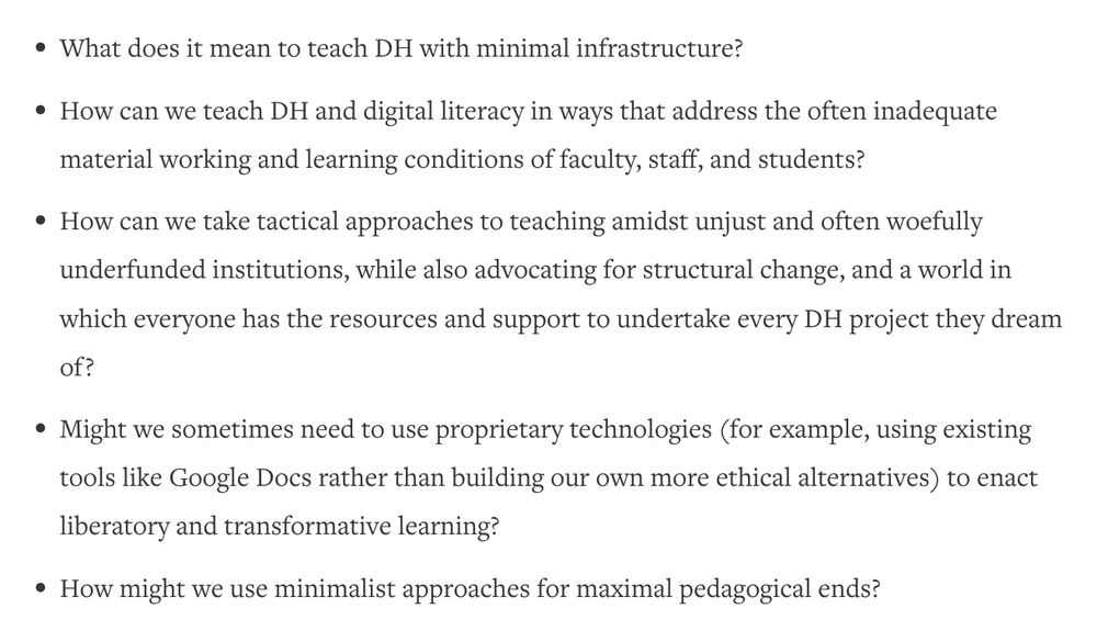 Questions in the call for Issue 27 on Minimalist Digital Humanities Pedagogy