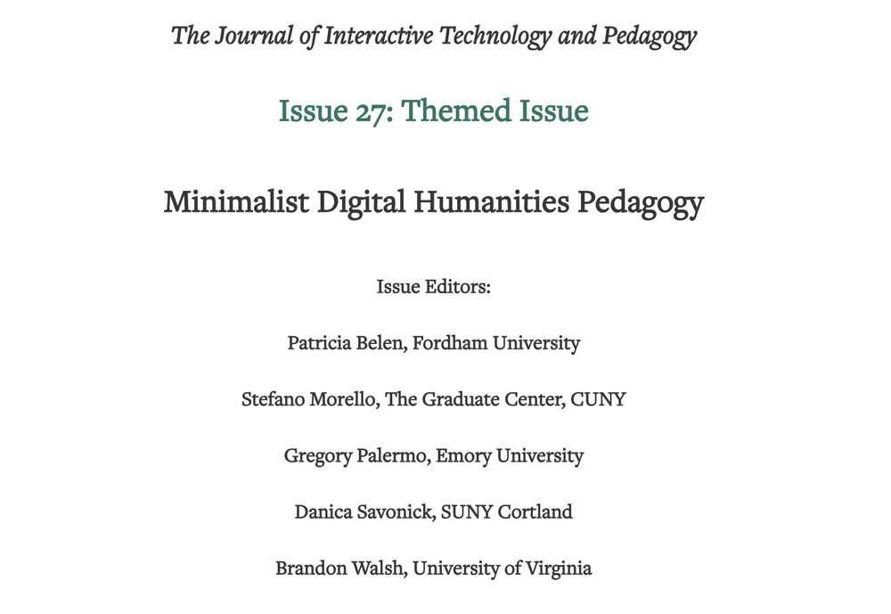 Themed Issue on Minimalist Digital Humanities Pedagogy