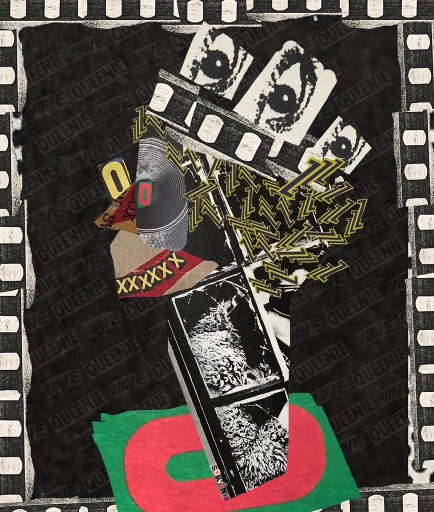 Portrait of Queen Elizabeth II made out of UK punk memorabilia 