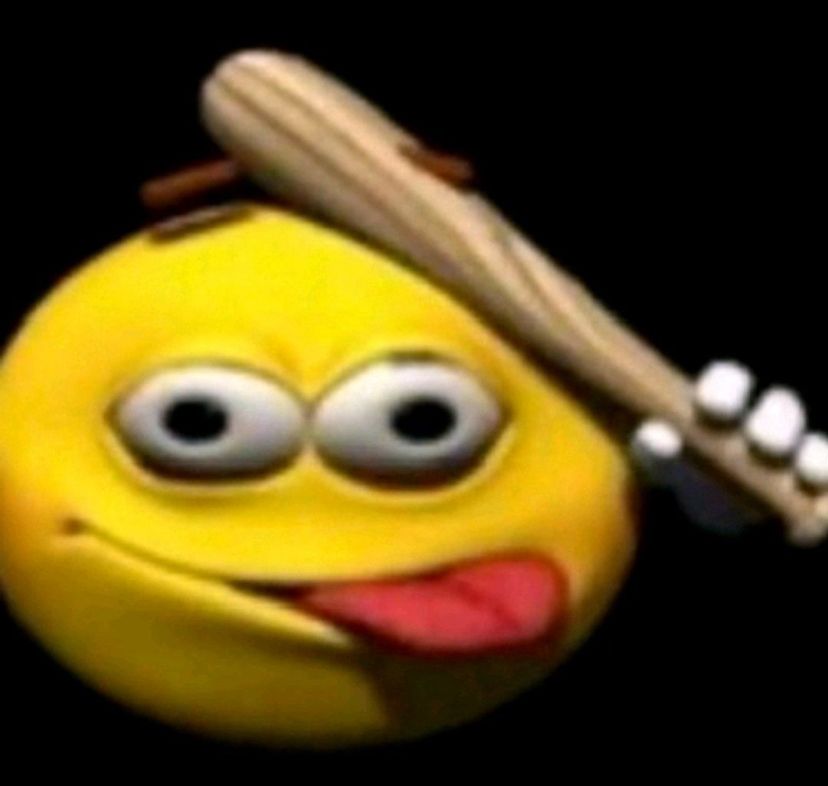 a yellow emoji sticking it's tongue out & hitting itself in the head with a bat
