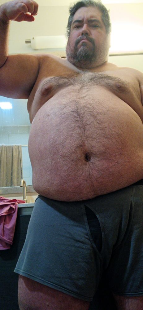 Large fat man posing in his underwear 