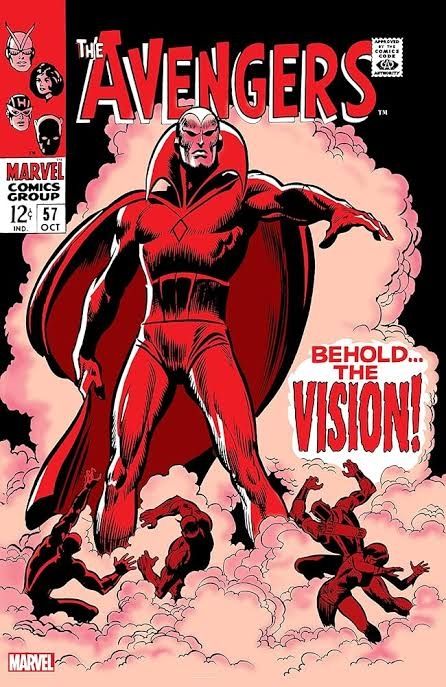 Cover from Avengers #58, from 1968. "Behold... The Vision!". Vision first appearance in the comics.