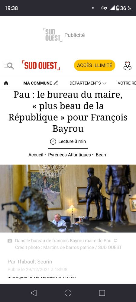 Article sud ouest 2021 bureau maire de Pau