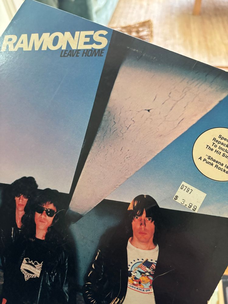 Ramones “Leave Home” vinyl record jacket with $3.99 sticker. 