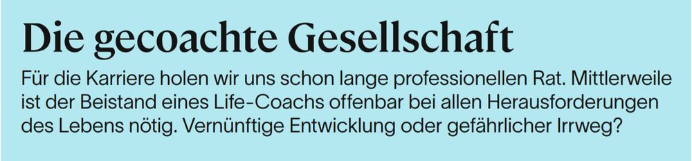 Die gecoachte Gesellschaft
Für die Karriere holen wir uns schon lange professionellen Rat. Mittlerweile ist der Beistand eines Life-Coachs offenbar bei allen Herausforderungen des Lebens nötig. Vernünftige Entwicklung oder gefährlicher Irrweg?