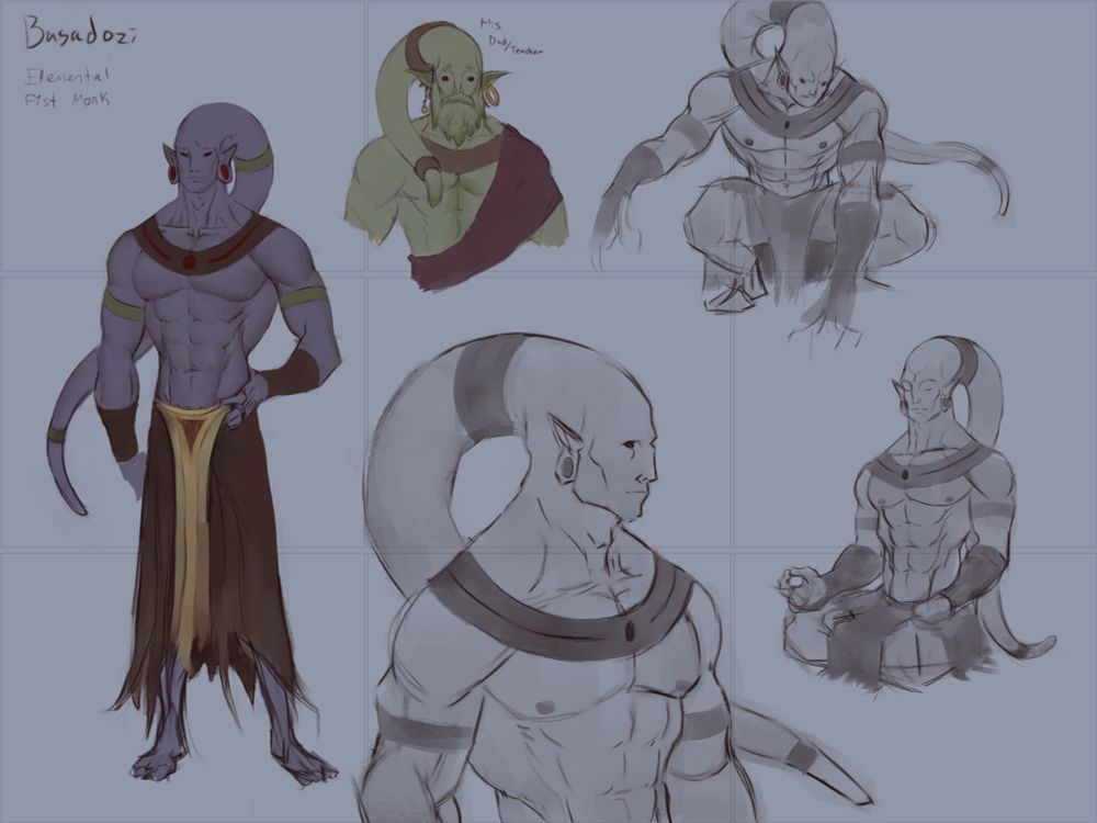 A muscular demon man in a variety of poses named Basadozi