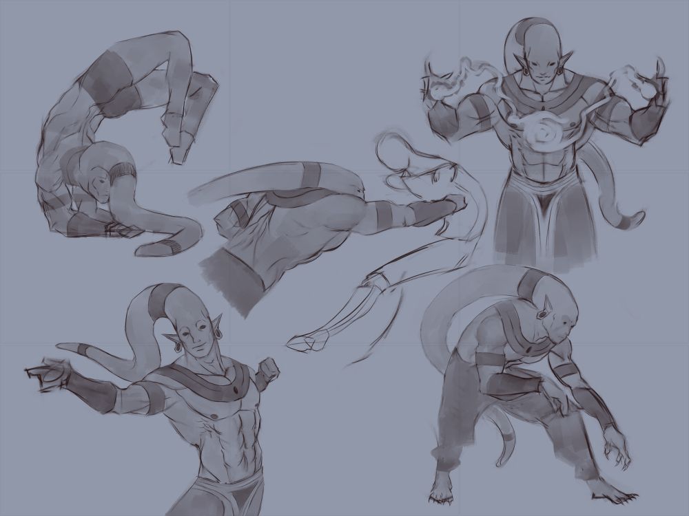 Five poses of Basadozi the elemental demon monk