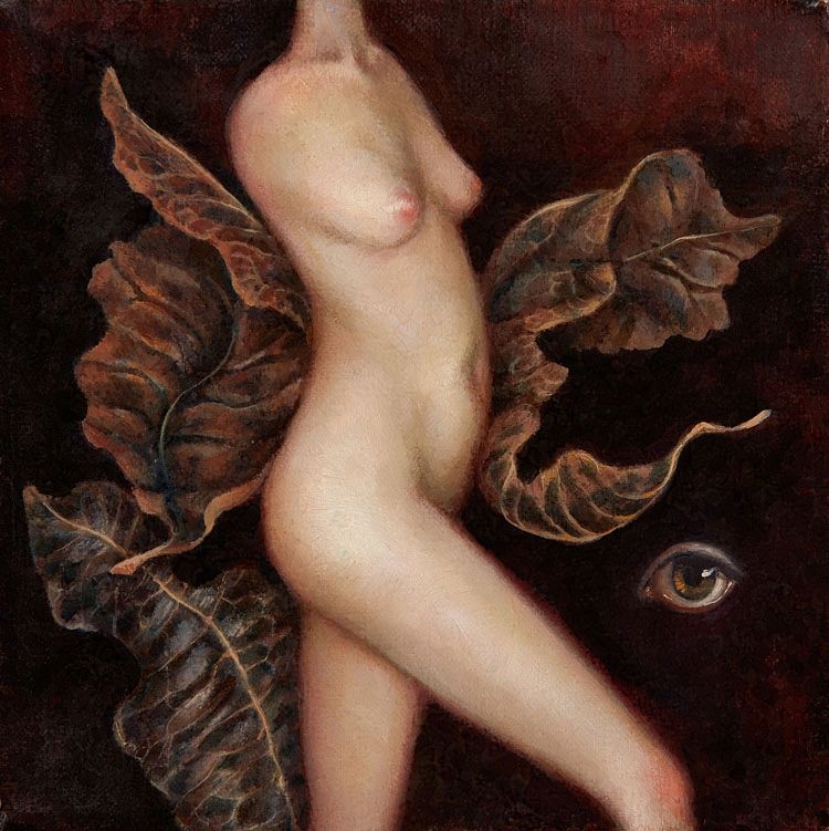 artistic nude surrounded by dried leaves