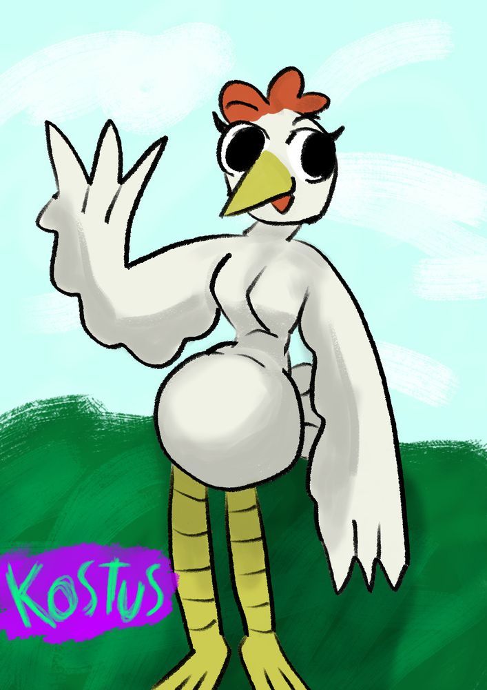 Toca (she/her) waving and smiling at you in front of a simple green grass and blue sky with clouds background.