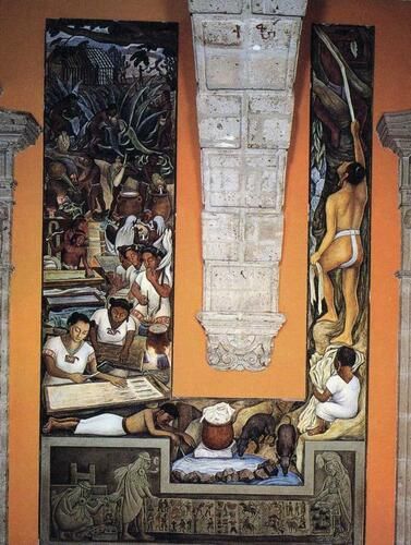 Diego Rivera's "The Papermakers" is a vibrant mural that depicts Indigenous artisans in the process of traditional papermaking, reflecting the harmony between human labor and natural resources. The artwork is part of Rivera's larger body of work that celebrates Mexican culture and history through vivid colors and dynamic compositions.