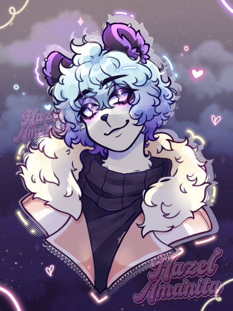 An illustration of an anthro bear character in a fluffy fuzzy jacket. 