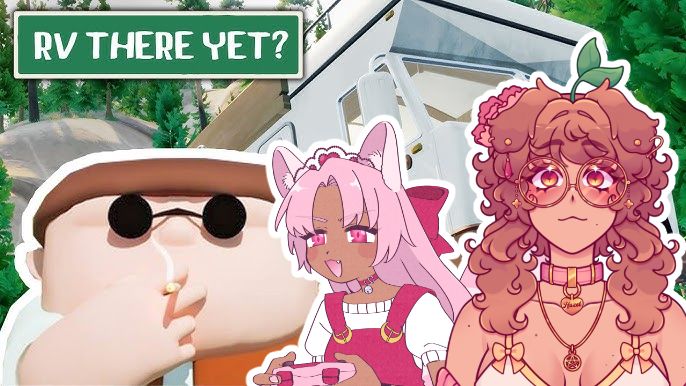stream thumbnail with an image of the game: RV There Yet and 2 characters, My own and My friend's Vtubers, pasted on top of it