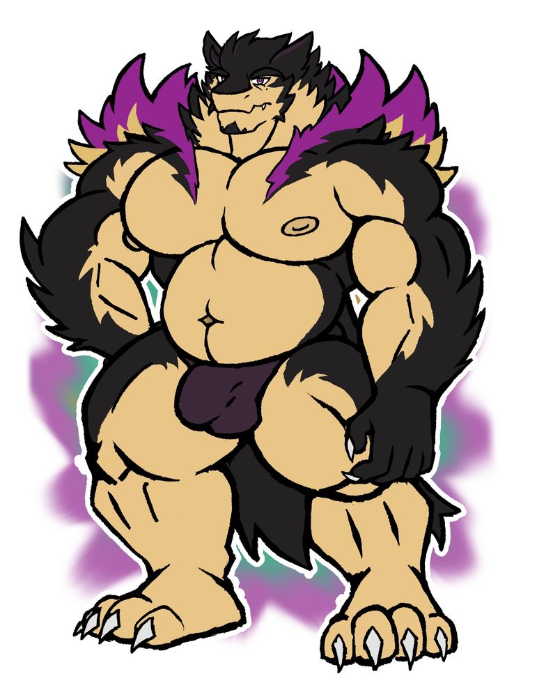Muscular typhlosion not wearing clothes and with fire on his back