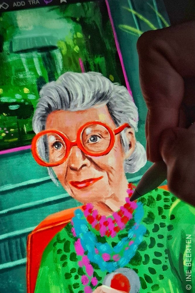 Work in proces, drawing a portrait of Iris Apfel...