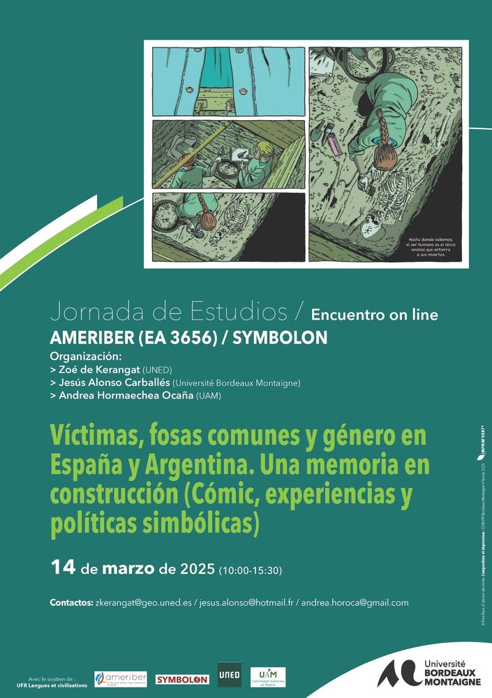 Cartel Jornada "Víctimas, fosas comunes y género en España y Argentina. Una memoria en construcción (Cómic, experiencias y políticas simbólicas)
