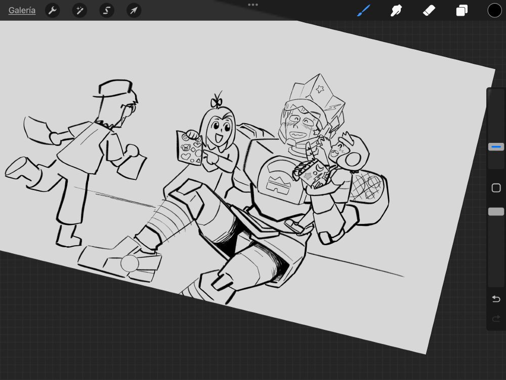 Screenshot of a sketch. Topjoy (IL) sitting on the ground, letting the Silver Castle fan club put stickers on him