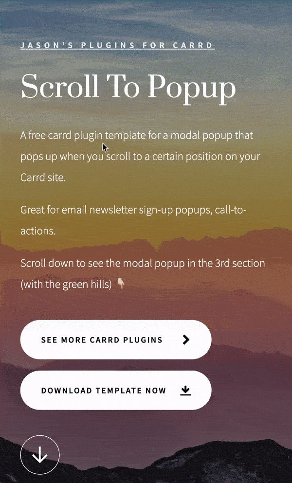 Screen recording for scroll to popup Carrd plugin - https://scrolltopopup.carrd.co
