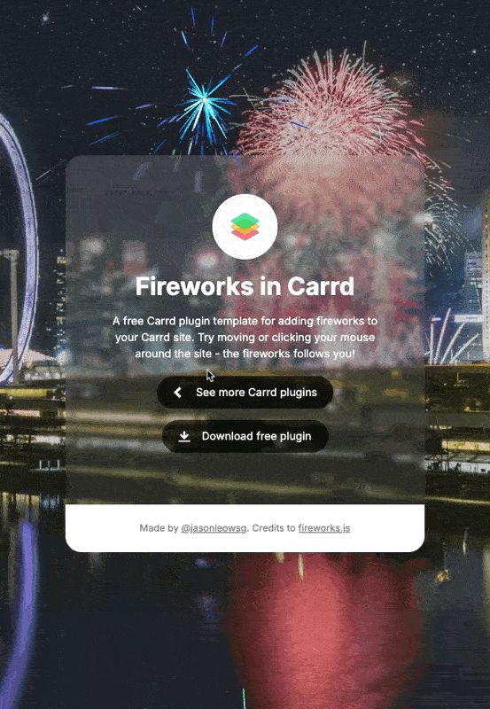 Screen recording of fireworks plugin - fireworksplugin.carrd.co