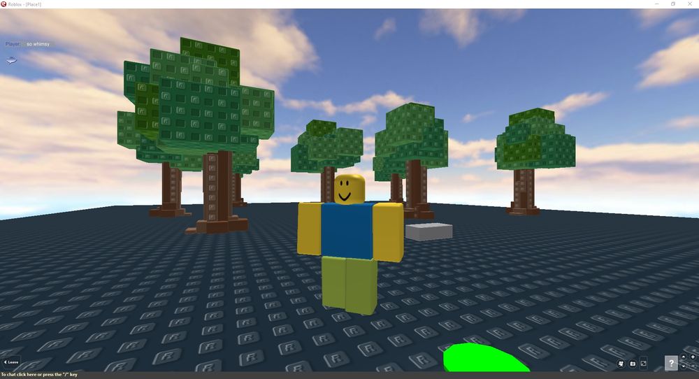 A Roblox level in an old Roblox client with 7 trees on a baseplate showing off proper usage of surface types.

Tree model by @noellexd.bsky.social