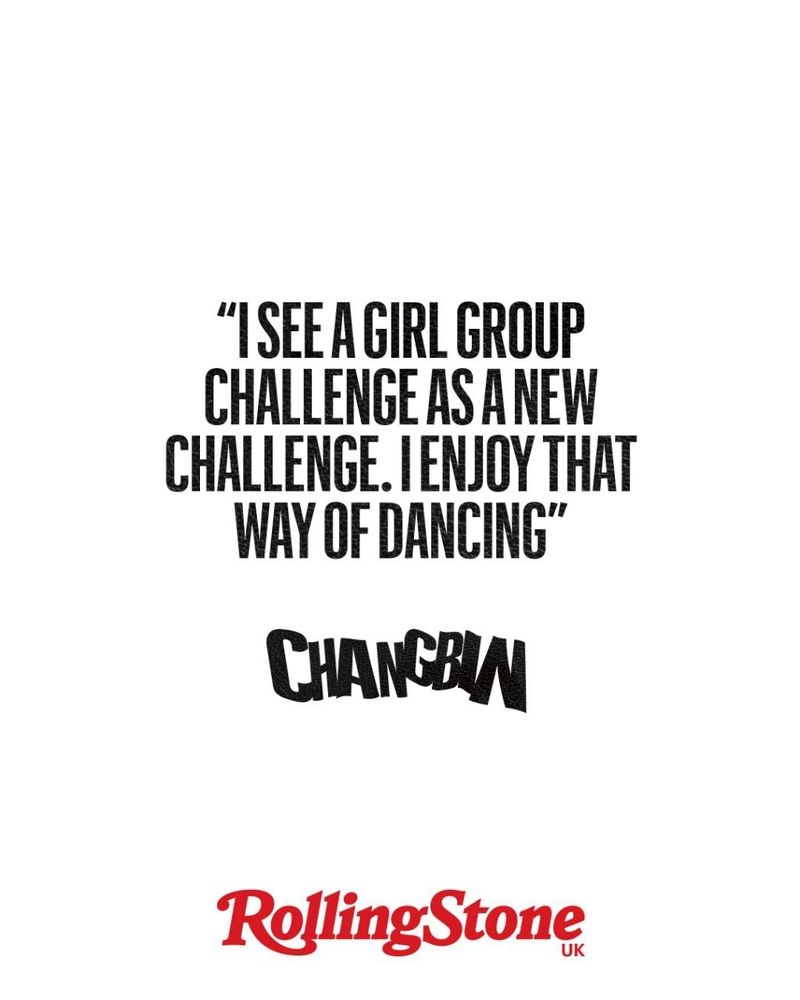 The image is just a quote from a sentence said by Changbin. The sentence is: "I see a girl group challenge as a new challenge. I enjoy that way of dancing"