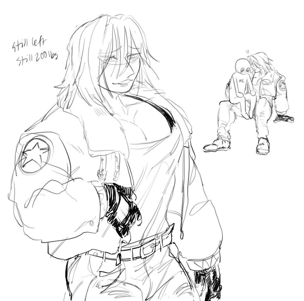 Female MOTW terry. The only change is her jaw is a bit rounder, and she has obvious breasts and a bra strap. Shes adjusting her coat and smiling down at something lower than her. Text next to her face reads: “still 6ft tall, still 200 lbs.” a small doodle to the side shows her sitting with someone else sitting embarrassed in her lab. She is smiling while whispering into their ear. 