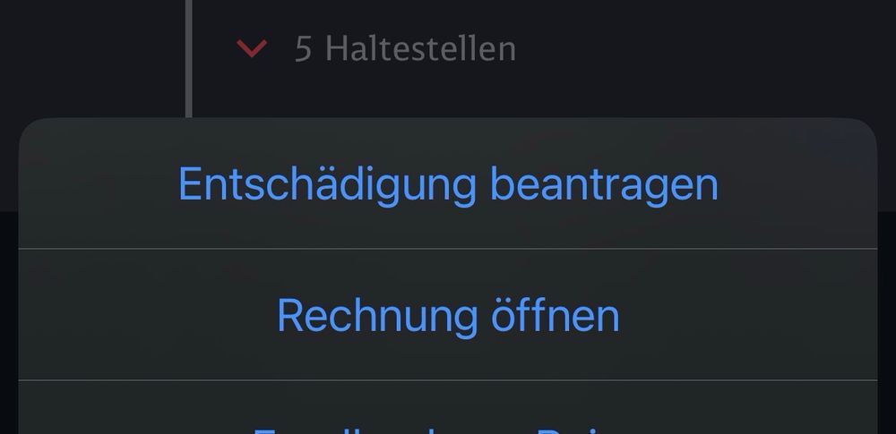 DB Navigator App: "Entschädigung beantragen" 