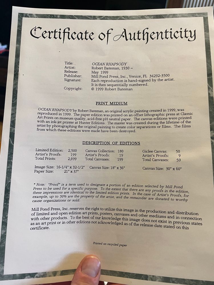 Cert of authenticity 