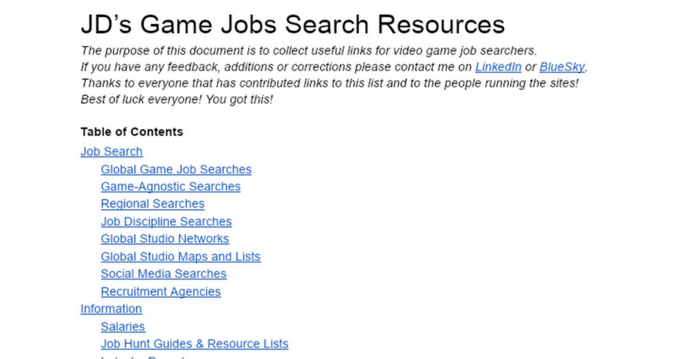 JD’s Game Jobs Search Resources