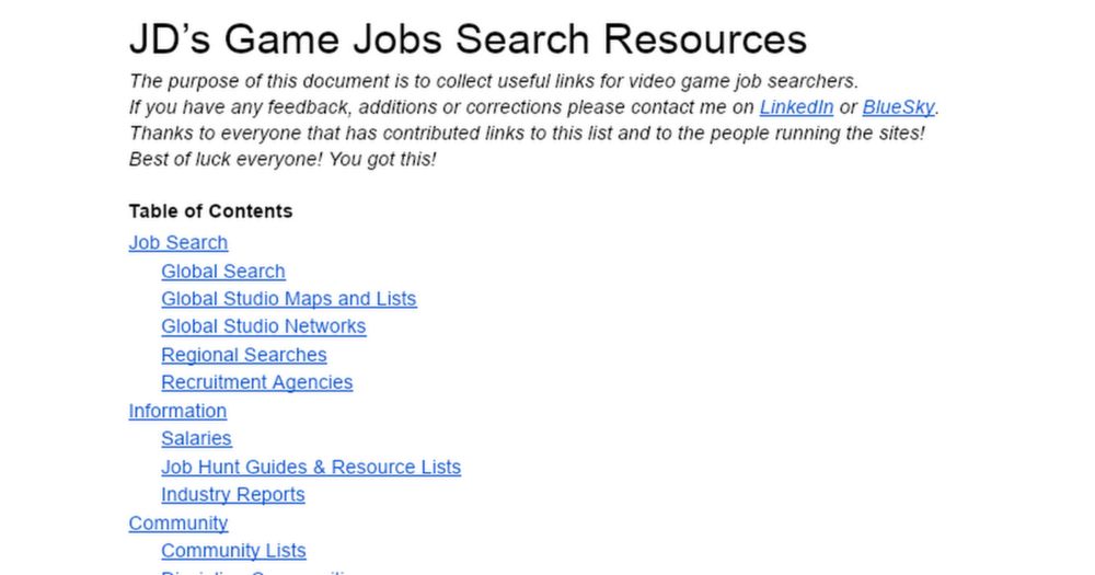 JD’s Game Jobs Search Resources