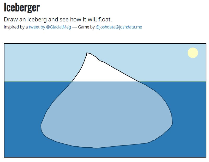 Ein gezeichneter Eisberg im Wasser mit der Anleitung "Draw an iceberg and see how it will float"