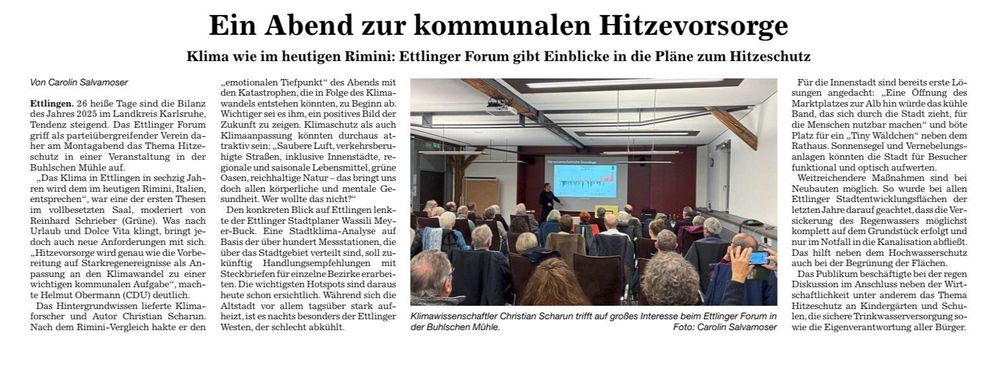 Zeitungsartikel "Ein Abend zur kommunalen Hitzevorsorge"
