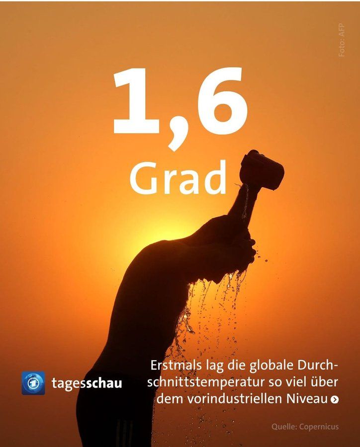 1,6 Grad. Erstmals lag die globale Durchschnittstemperatur so viel über dem vorindustriellen Niveau.