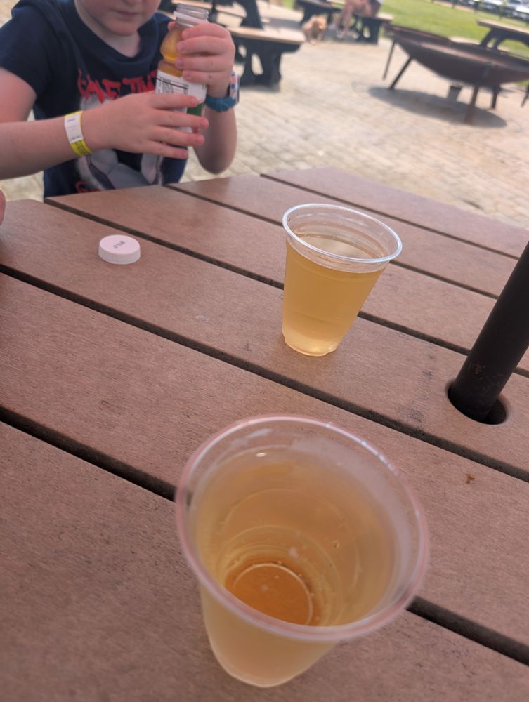 Cold drinks on a patio table 