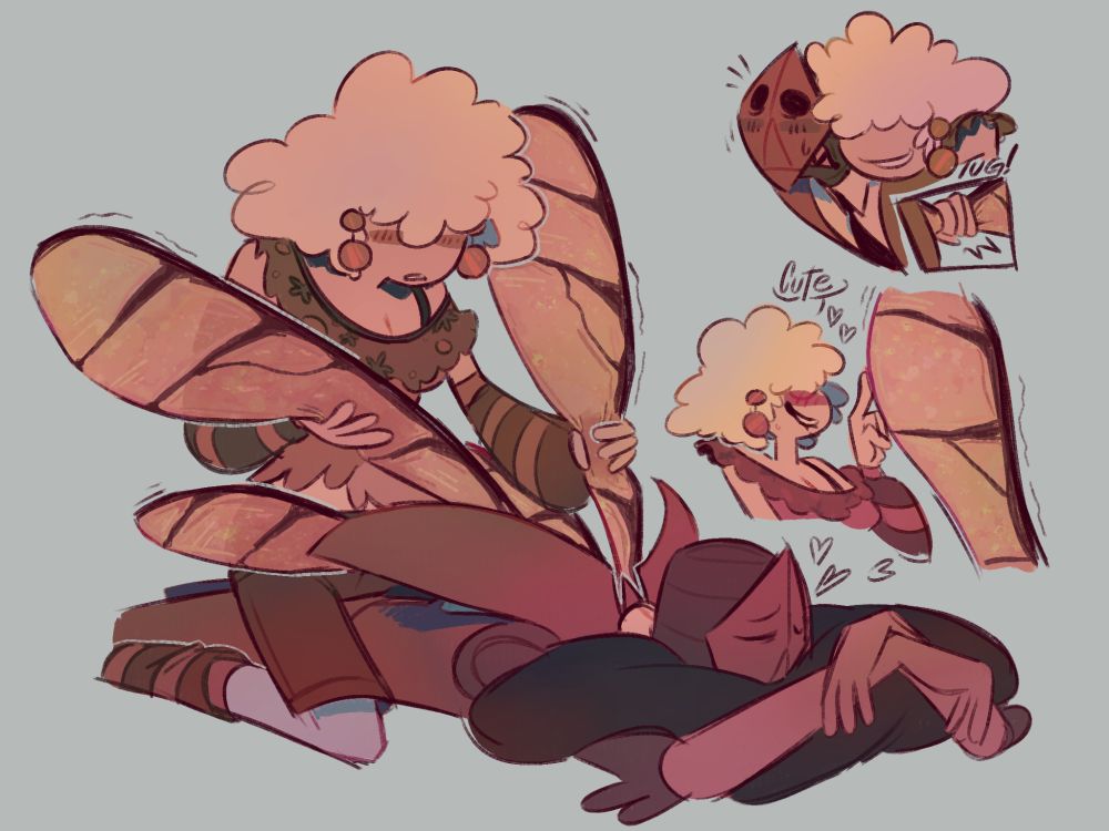 Human Everplant massages and fawns over Scarab's wings.