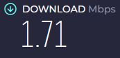 A screenshot of an Internet speed test.

Text on image: Download 1.71 Mbps