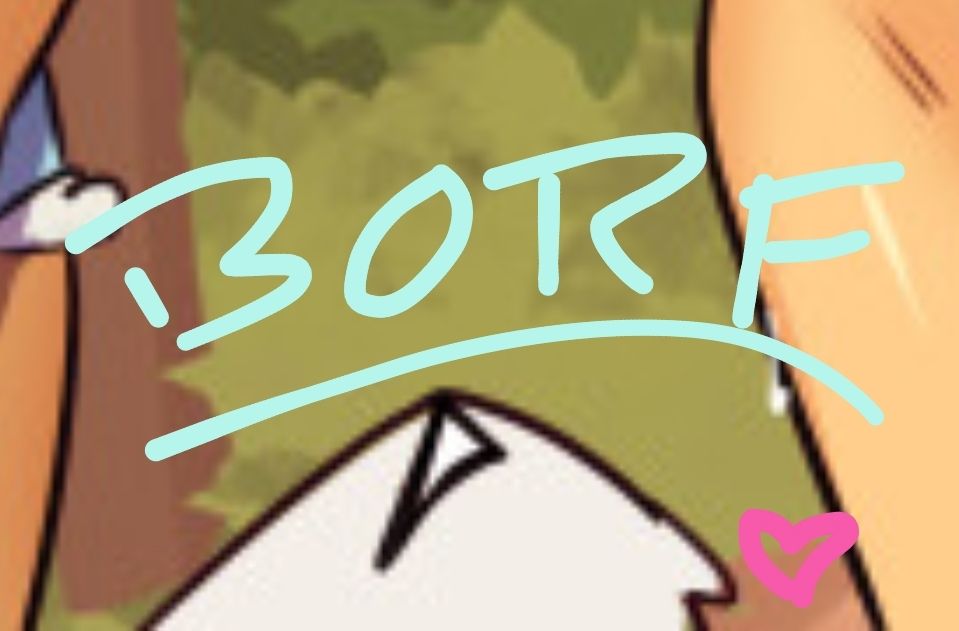 Zoomed in screenshot of Steven's snoot from the bottom of panel 4, with my own doodling that says BORF with a little heart 