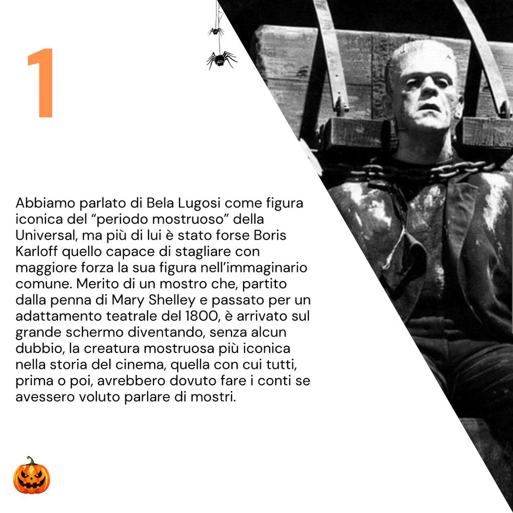 Abbiamo parlato di Bela Lugosi come figura iconica del “periodo mostruoso” della Universal, ma più di lui è stato forse Boris Karloff quello capace di stagliare con maggiore forza la sua figura nell’immaginario comune. Merito di un mostro che, partito dalla penna di Mary Shelley e passato per un adattamento teatrale del 1800, è arrivato sul grande schermo diventando, senza alcun dubbio, la creatura mostruosa più iconica nella storia del cinema, quella con cui tutti, prima o poi, avrebbero dovuto fare i conti se avessero voluto parlare di mostri.
