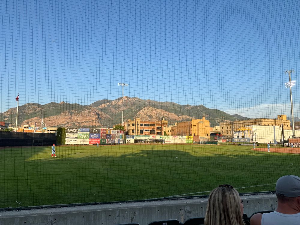 Lindquist Field in Ogden, Utah. The Wasatch Mountains are in the background. 
